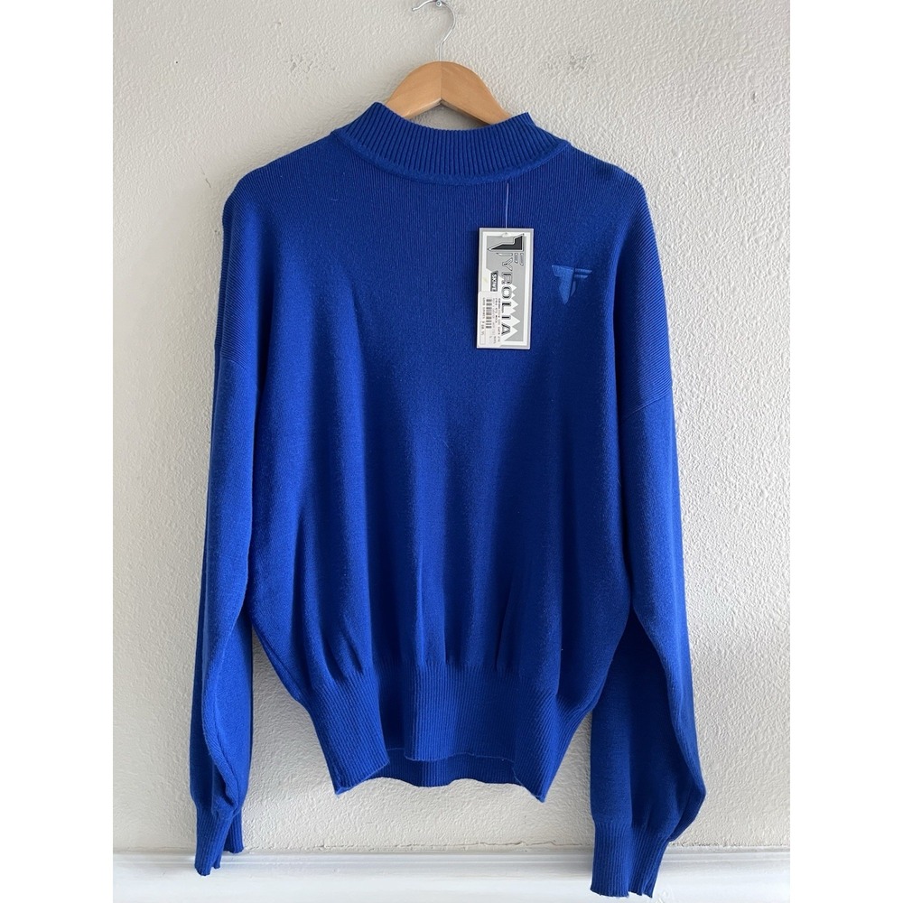 New Vintage Tyrolia Skiwear Womens L Royal Blue Wool Blend Mock Neck Sweater